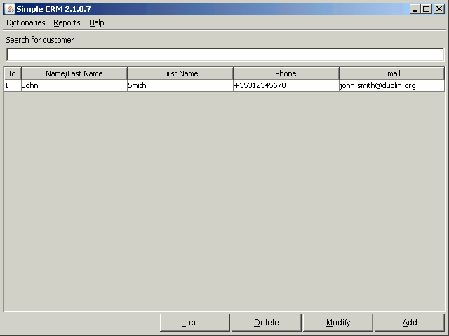 Main window - list of customers