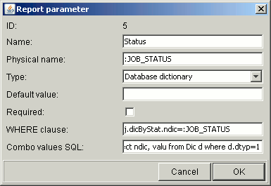 Report Parameter Edit window